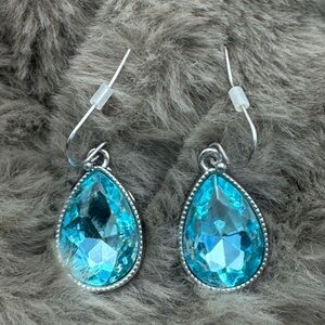 Turquoise Blue Faceted Glass Teardrop Earrings